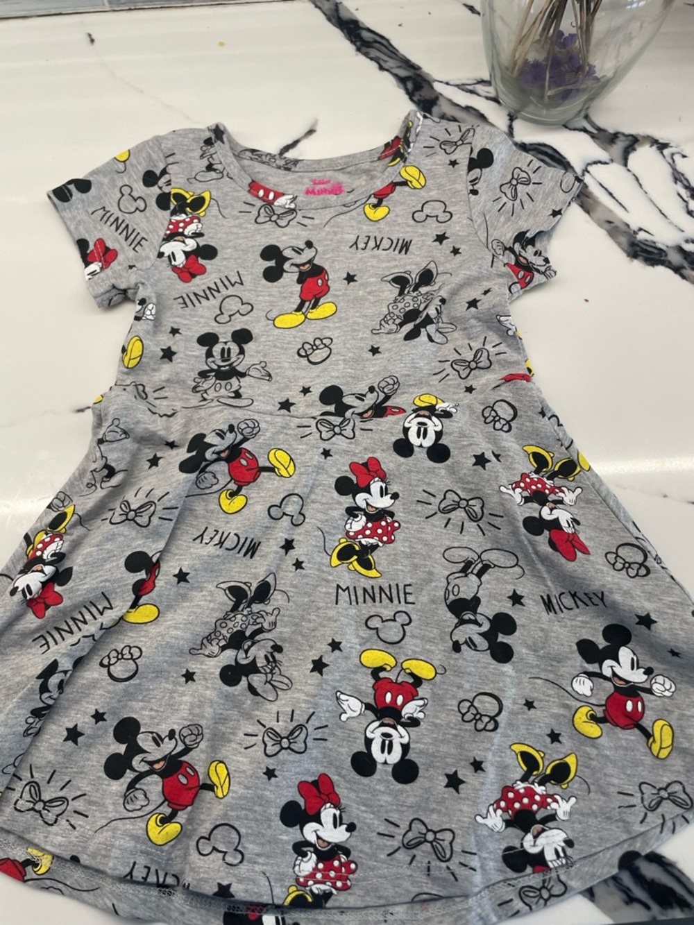 Disney Grey Dress with Minnie & Mickey Print and Red, Yellow Accents
